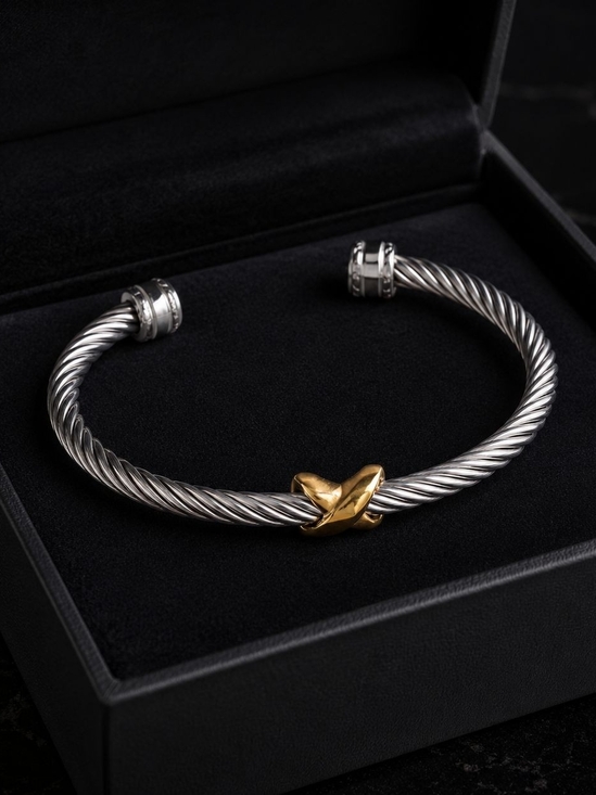 Anthropologie Jewelry - Silver-Tone Twisted Cable Bracelet with Gold Accent